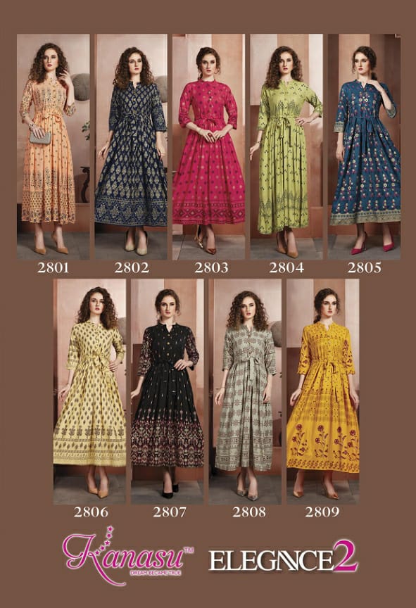 Kanasu Elegance 2 Heavy Rayon Gold Printed Designer Stylish Kurti Collection